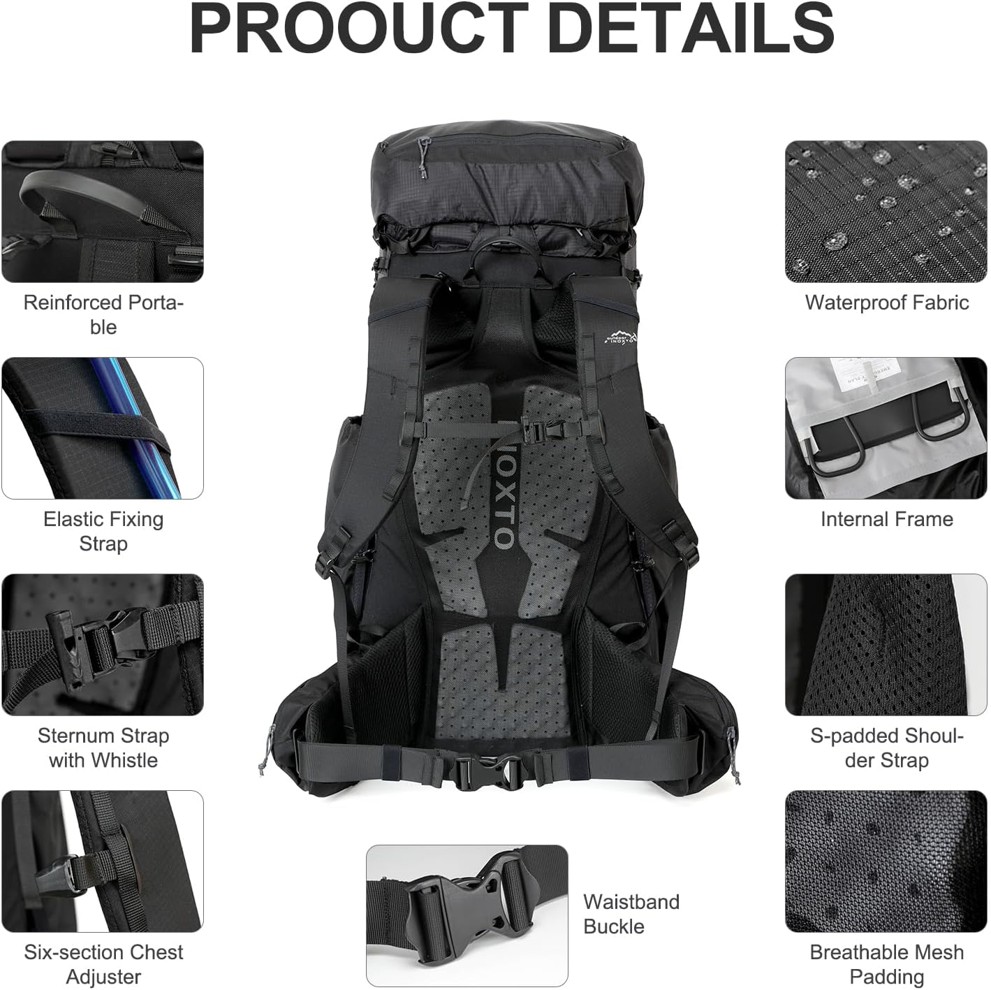 55L Internal Frame Waterproof Hiking Camping Backpack with 3L Water Bladder and Rain Cover, Large Lightweight Travel