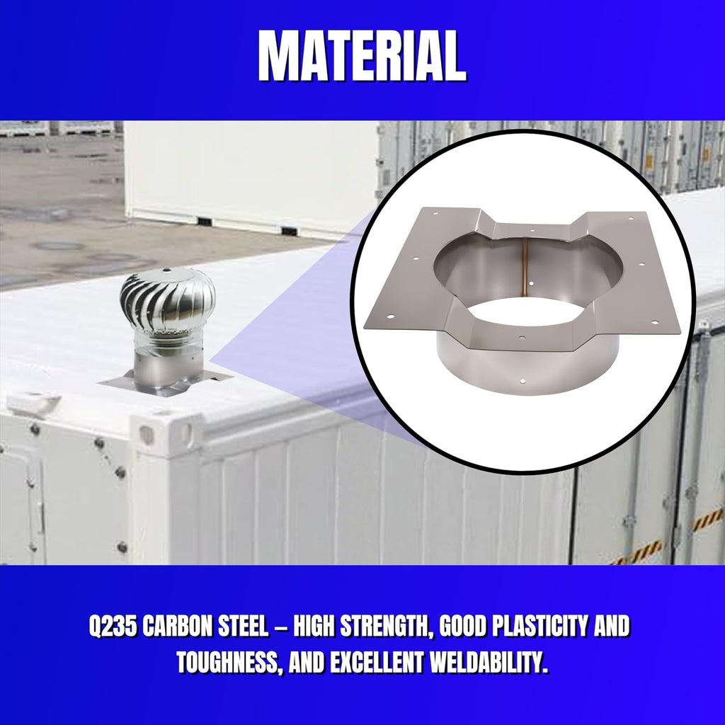 8 Inch Shipping Container Roof Vent Adapter 8" for Whirlybird Turbines, Round Chimney Caps and Corrugated Roof Window