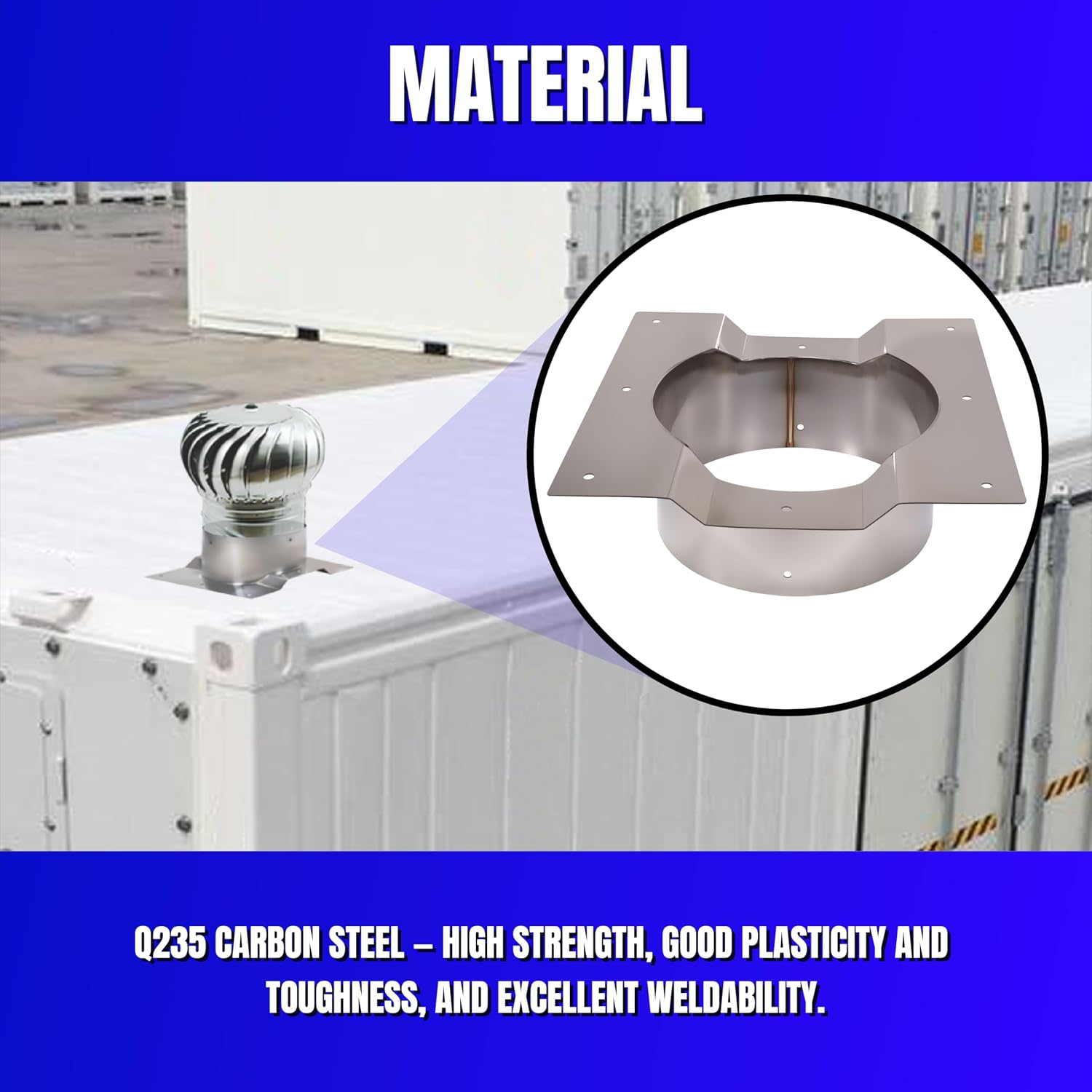 8 Inch Shipping Container Roof Vent Adapter 8" for Whirlybird Turbines, Round Chimney Caps and Corrugated Roof Window