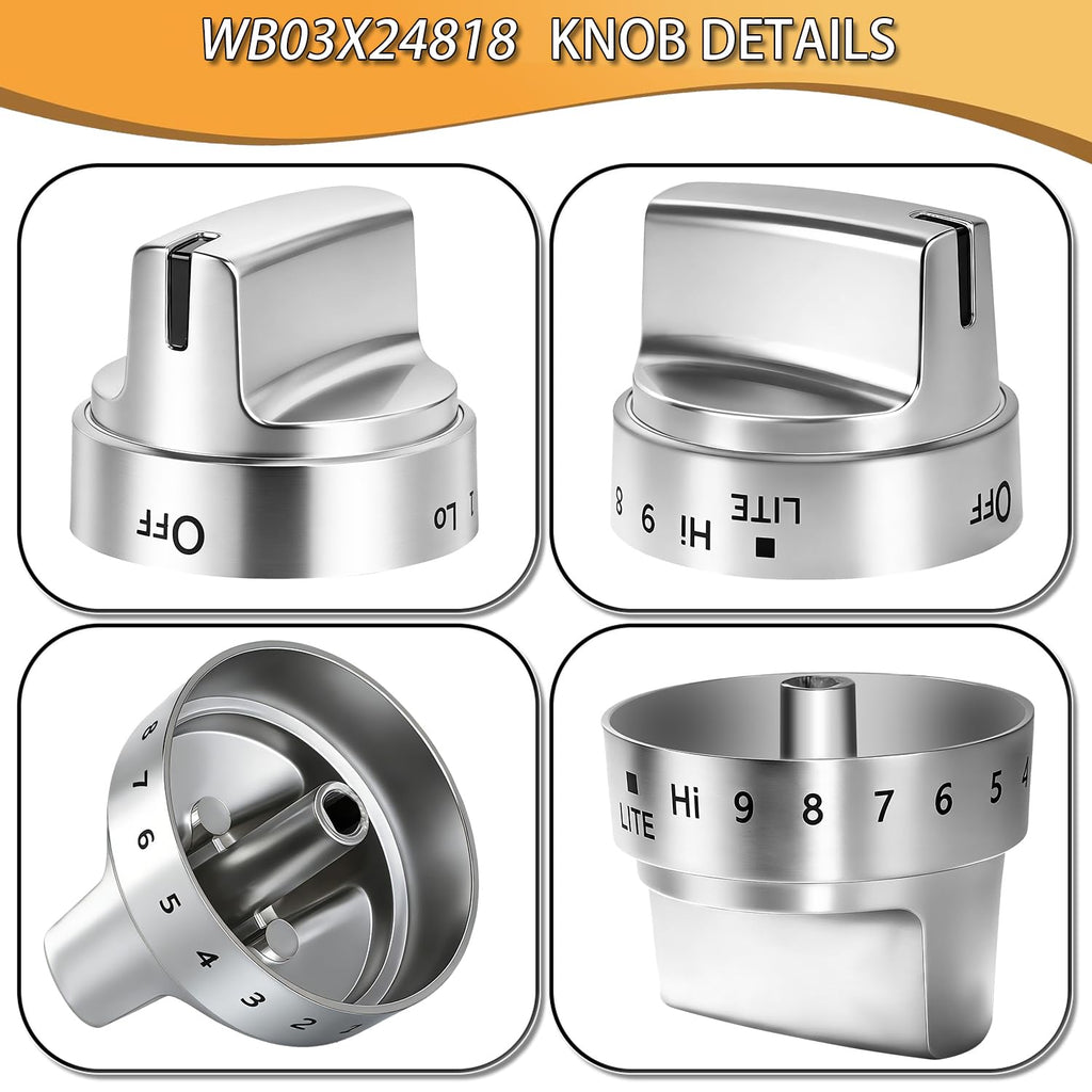 Stainless Steel WB03X24818 for GE Stove Knobs Replacements,Compatible with GE Gas Ranges top knobs,Compatible