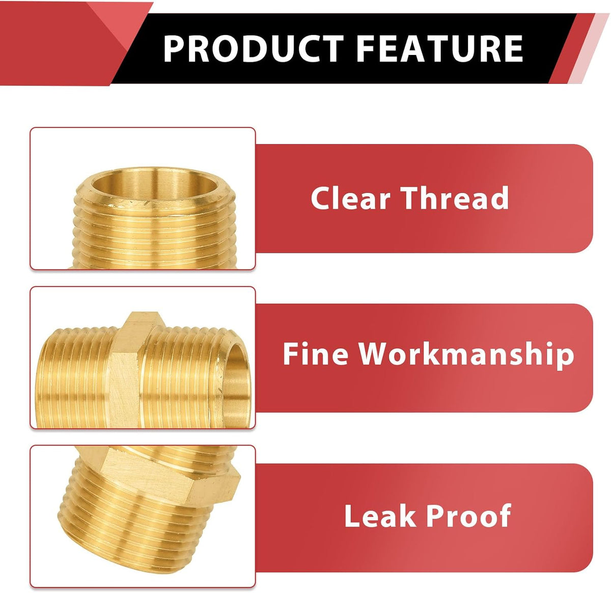 5Pcs EFIELD Hex Nipple 1/2"x 1/2"NPT Male Brass Pipe Fitting(NPT013-5)