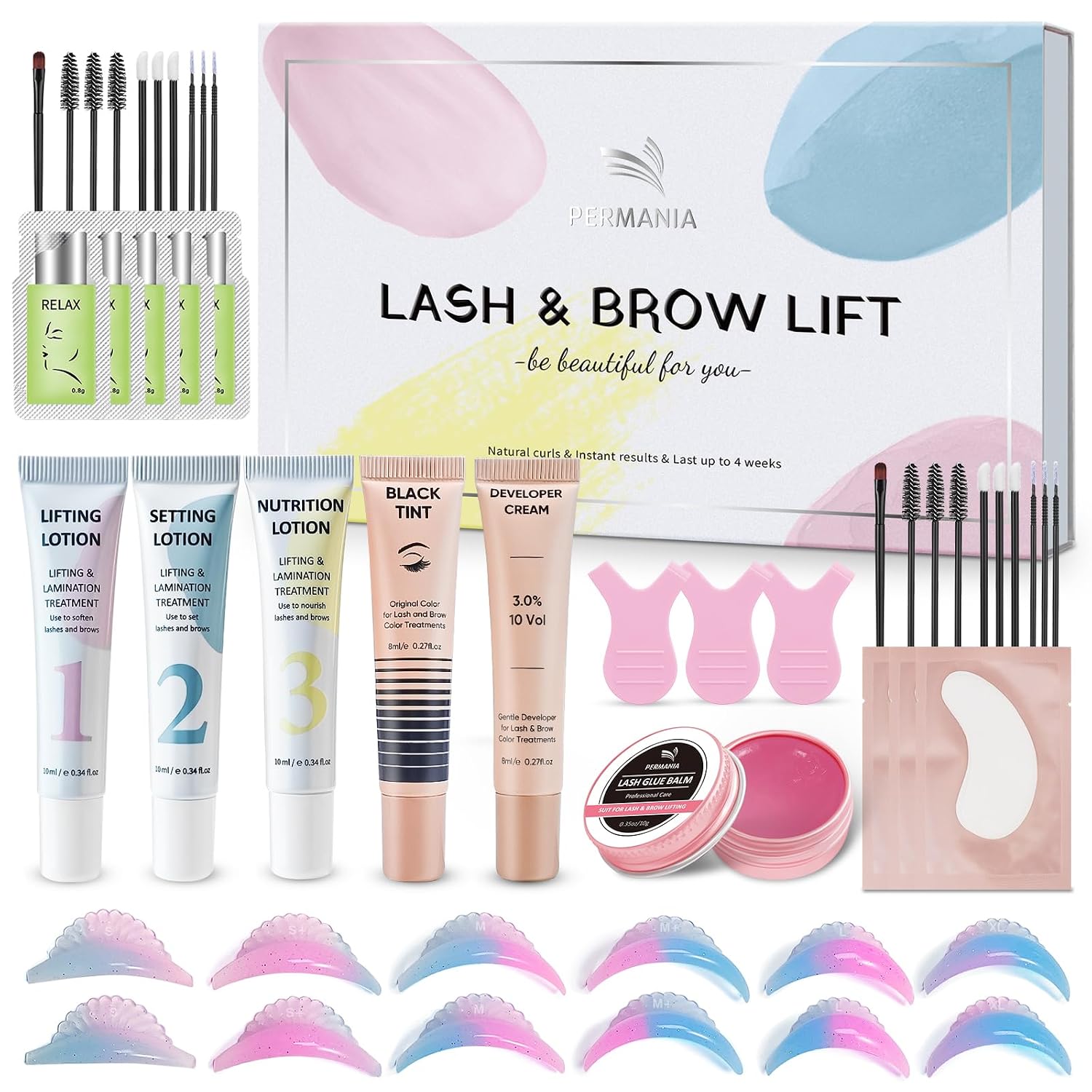 Lash Lift and Black Kit, Full Tube Design Brow Lamination Kit Salon Grade Instant Curling & Coloring With Detailed