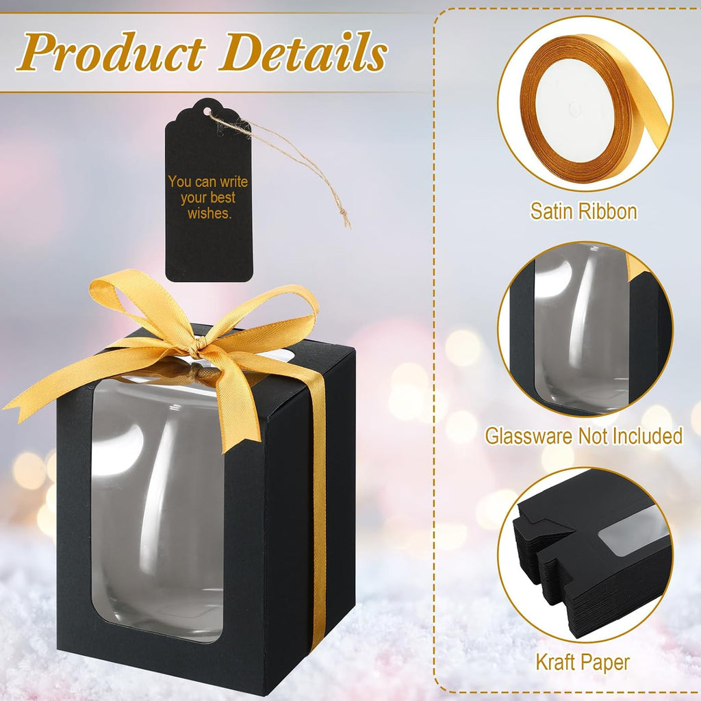 50 Pack Gift Boxes for 9 oz Stemless Wine Glass, Black