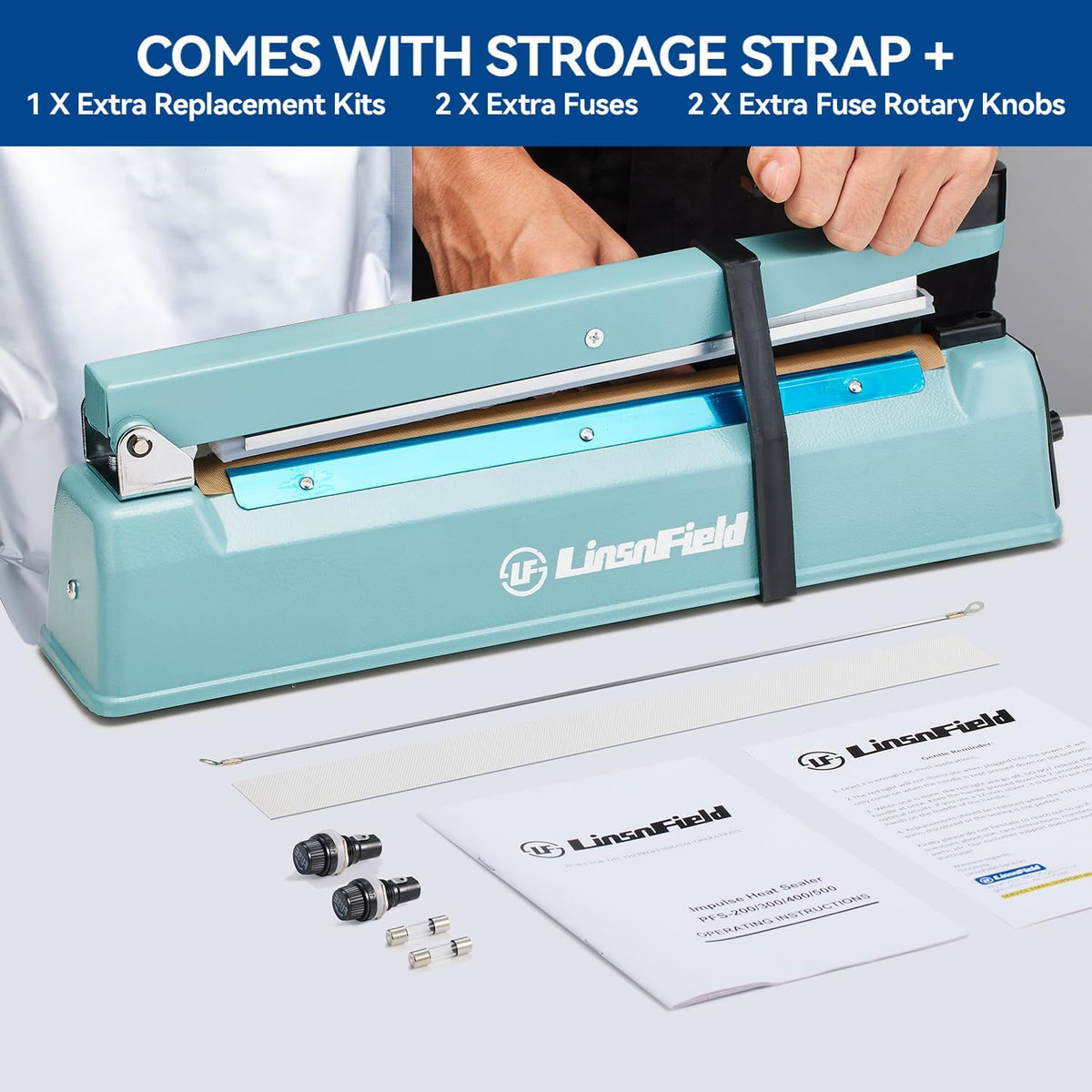 Commercial Bag Sealers 12 inch, 2mm Sealing Width Iron Impulse Sealer, Heavy Duty Manual Shrink Wrap Heat Sealer