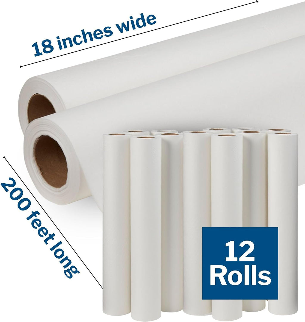 Medical Exam Table Paper, White, Waxing, 18 in x 200 ft, 12 Rolls | Bed Table Sheet Cover for Diaper Changing