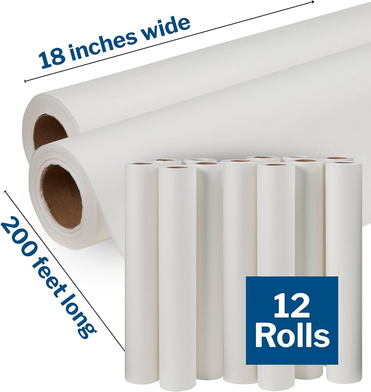 Medical Exam Table Paper, White, Waxing, 18 in x 200 ft, 12 Rolls | Bed Table Sheet Cover for Diaper Changing