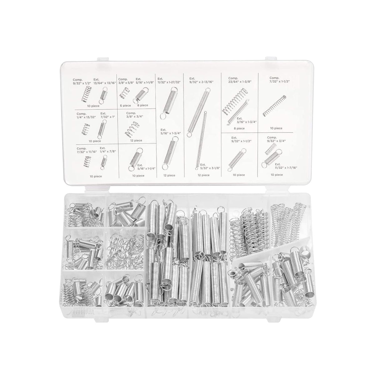 50456A Spring Assortment Set, 200 Piece, Extension and Compression Springs Kit, Zinc Plated Steel Mechanical