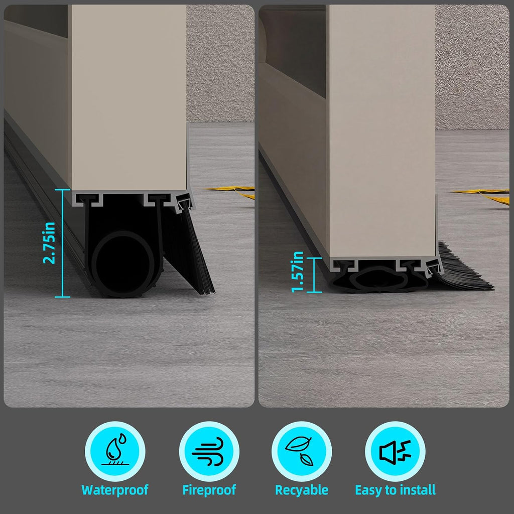 Garage Door Seal Kits, Weatherproofing Garage Door Bottom Seal Rubber with Pre-Drilled Aluminum Track Retainer &