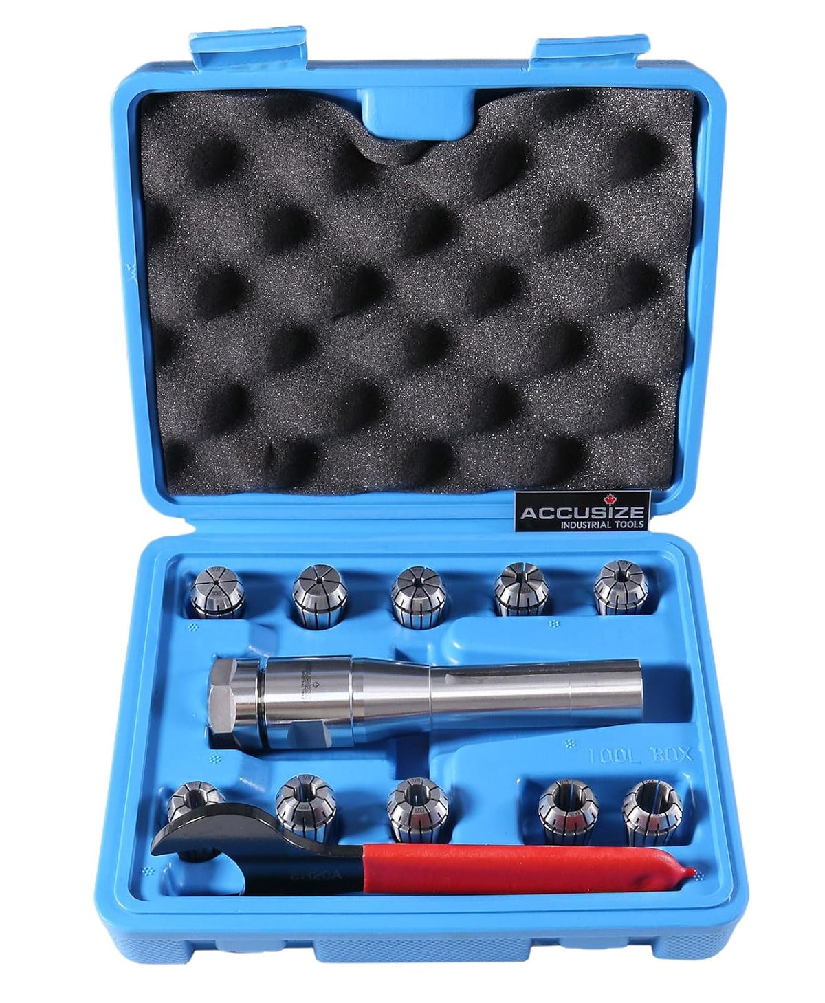 Accusize Industrial Tools 10 Pcs Er20 Collet R8 Bridgeport Shank Plus 1 Wrench in Fitted Case, 0223-0954