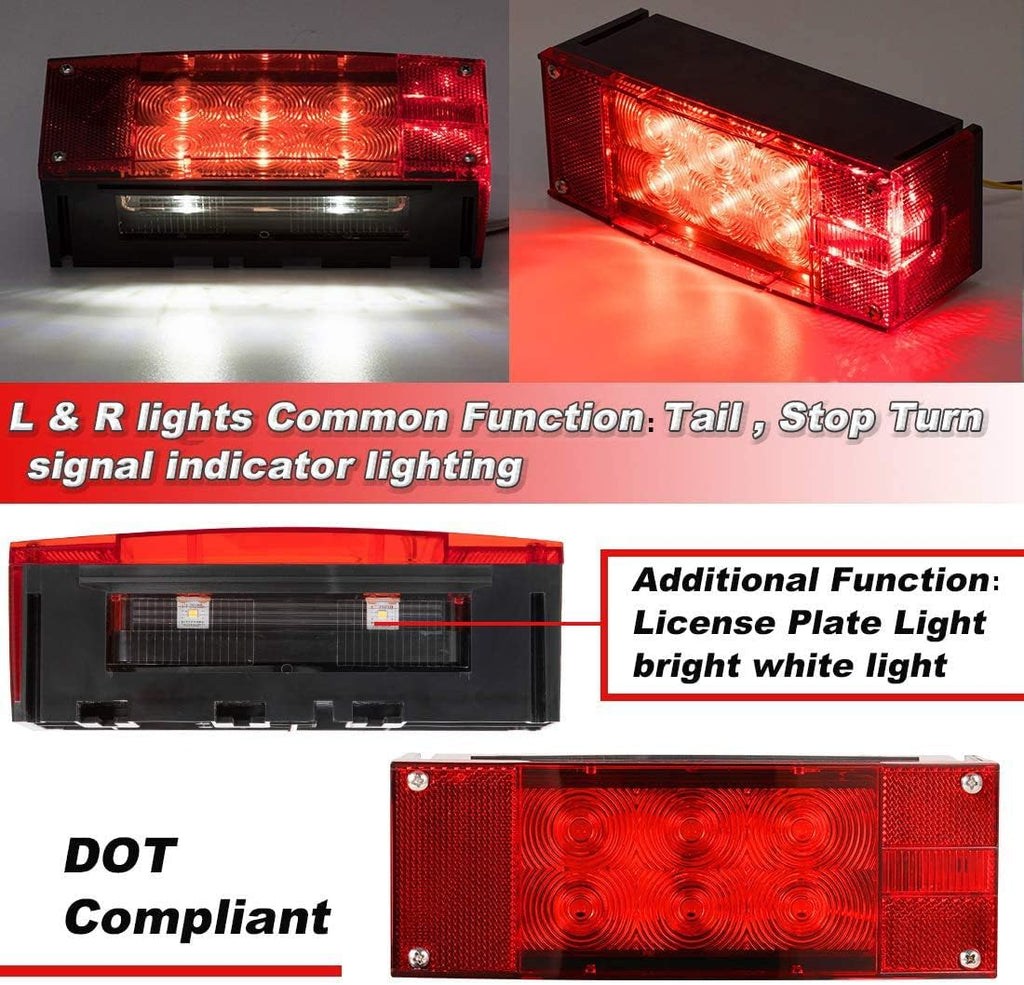 12V LED Low Profile Submersible Rectangular Trailer Light Kit Tail Stop Turn Running Lights for Boat Trailer Truck
