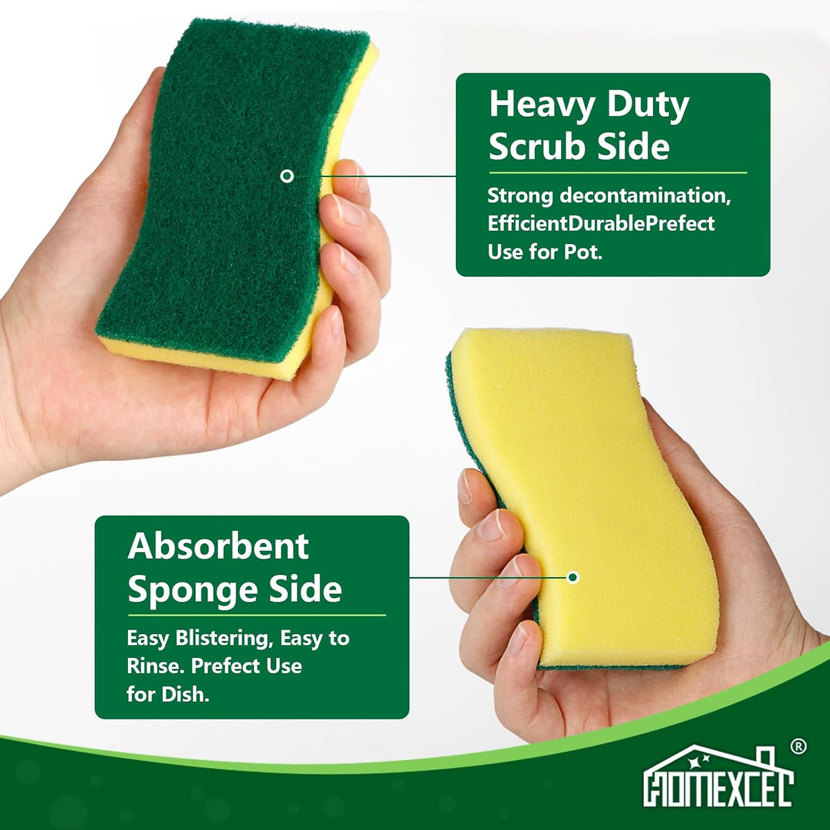 24PK Sponges Kitchen, Heavy Duty Dish Scrubber Sponge for Home