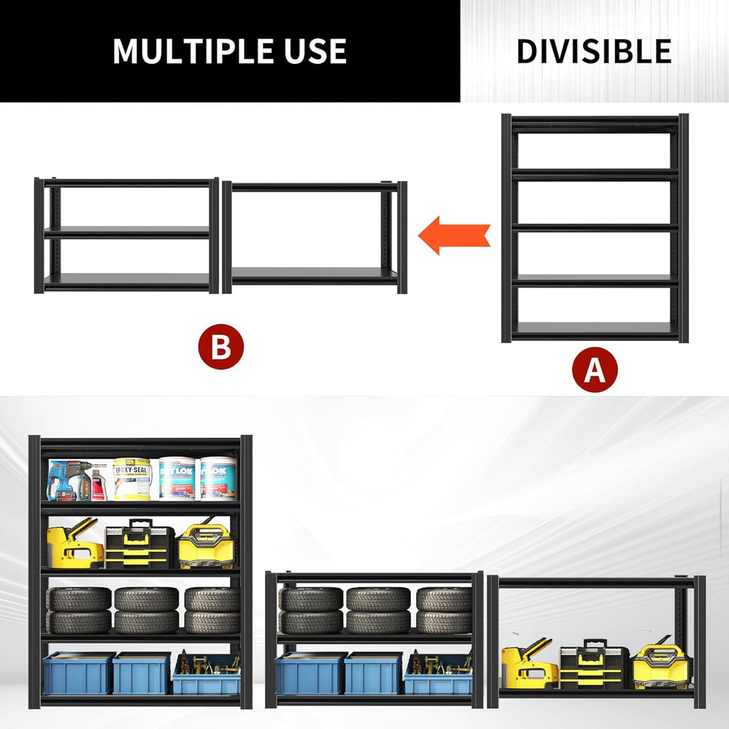 72" H Garage Shelving 2500 LBS Heavy Duty Storage Shelves, Adjustable 5 Tier Metal Shelving Unit, Metal Racks for