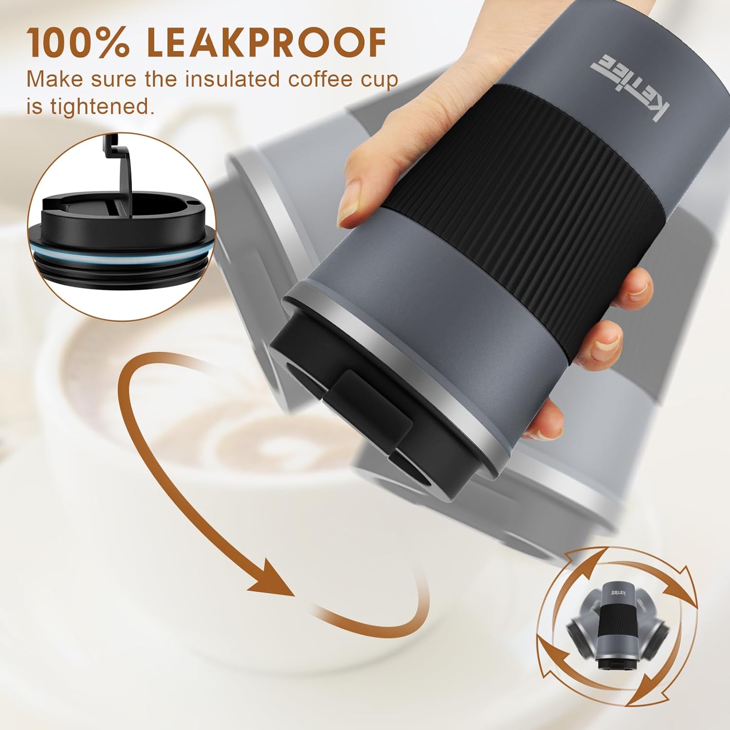 Travel Coffee Mug Spill Proof 12oz, Insulated Reusable Coffee Cups with Seal Lid, Vacuum Stainless Steel Travel Mug