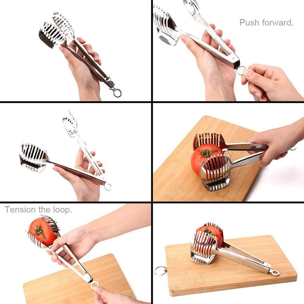 Tomato Slicer Lemon Cutter Multipurpose Handheld Round Fruit Tongs Stainless Steel Onion Holder Easy Slicing Kiwi