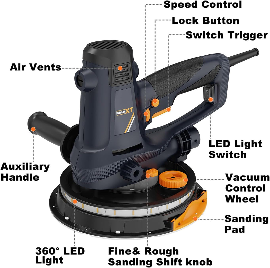 Handheld Drywall Sander 810W, Electric Sander for Walls,Rough and fine Sanding, 1500-2800RPM Variable Speed, Upgraded