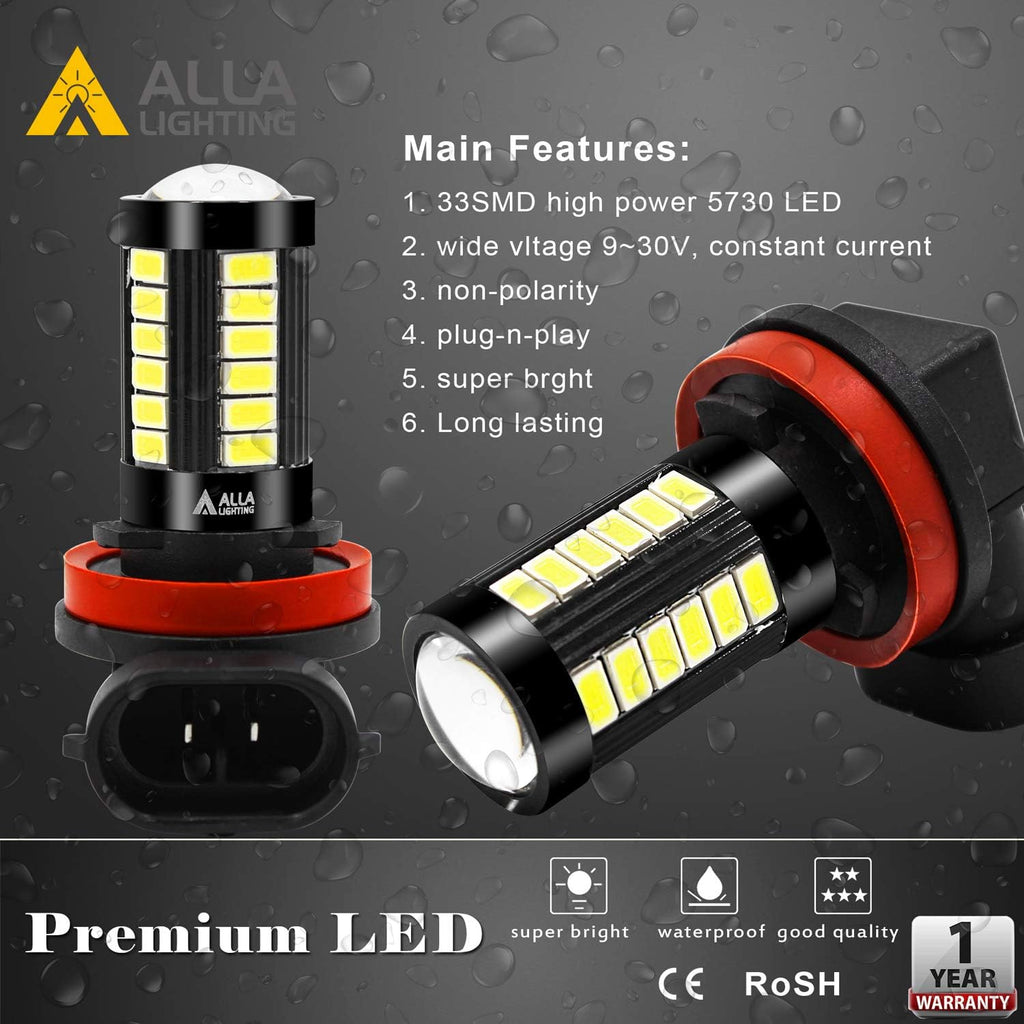 Super Bright H8 H11 LED Fog Lights Bulbs or DRL, 6000K Xenon White H16 H11LL H8LL H1155 Replacement, 2800Lms 5730