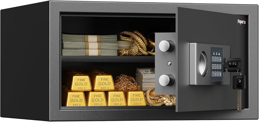 1 Cubic Feet Safe Box, Digital Security Lock Box with Shelf & Keypad & Combination, Alloy Steel Digital Home Safe for