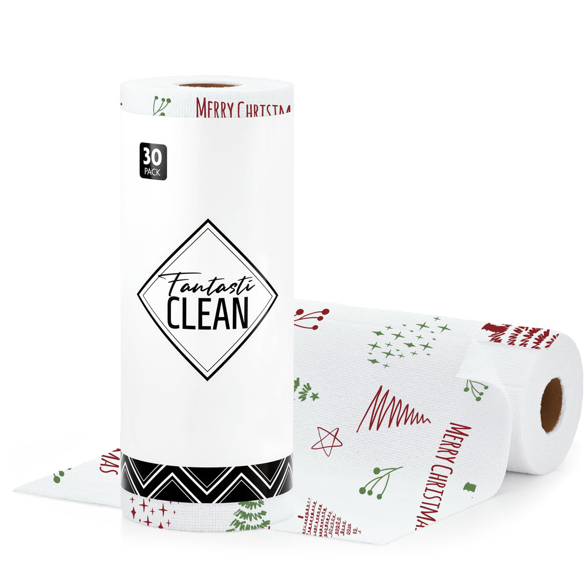 Microfiber Cleaning Cloth Roll - 30 Sheets (Christmas White)