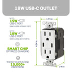 Leviton Decora 18W USB-C Wall Outlet, 15A TR Receptacle UCC15-W White