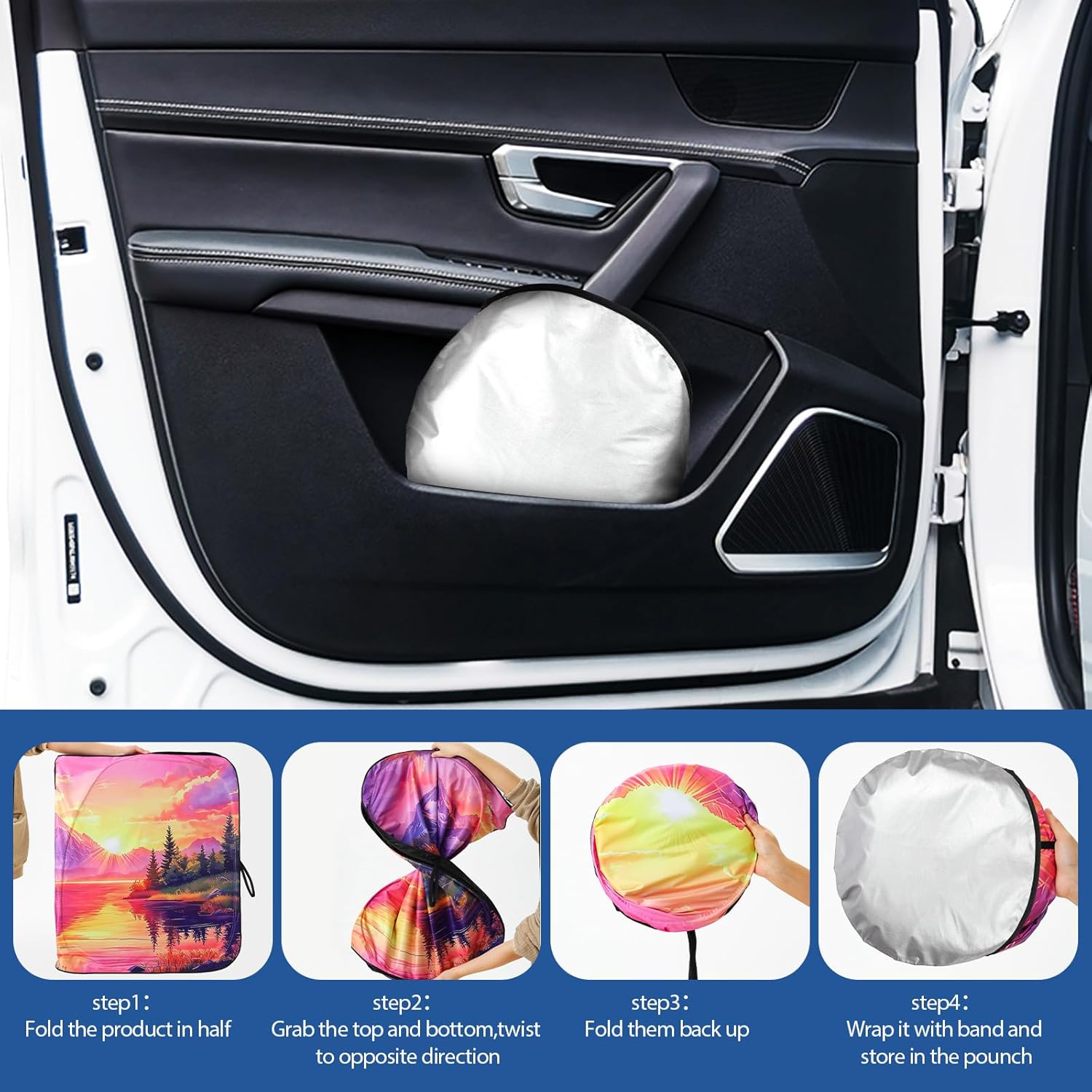 Car Windshield Sun Shade for Sedans, SUVs & Trucks Reflective UV Block Sunshade Visor Shield Foldable with Storage