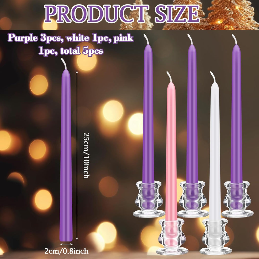 10pcs 10In Christmas Advent Candle Clear Glass Candlestick Holder Set