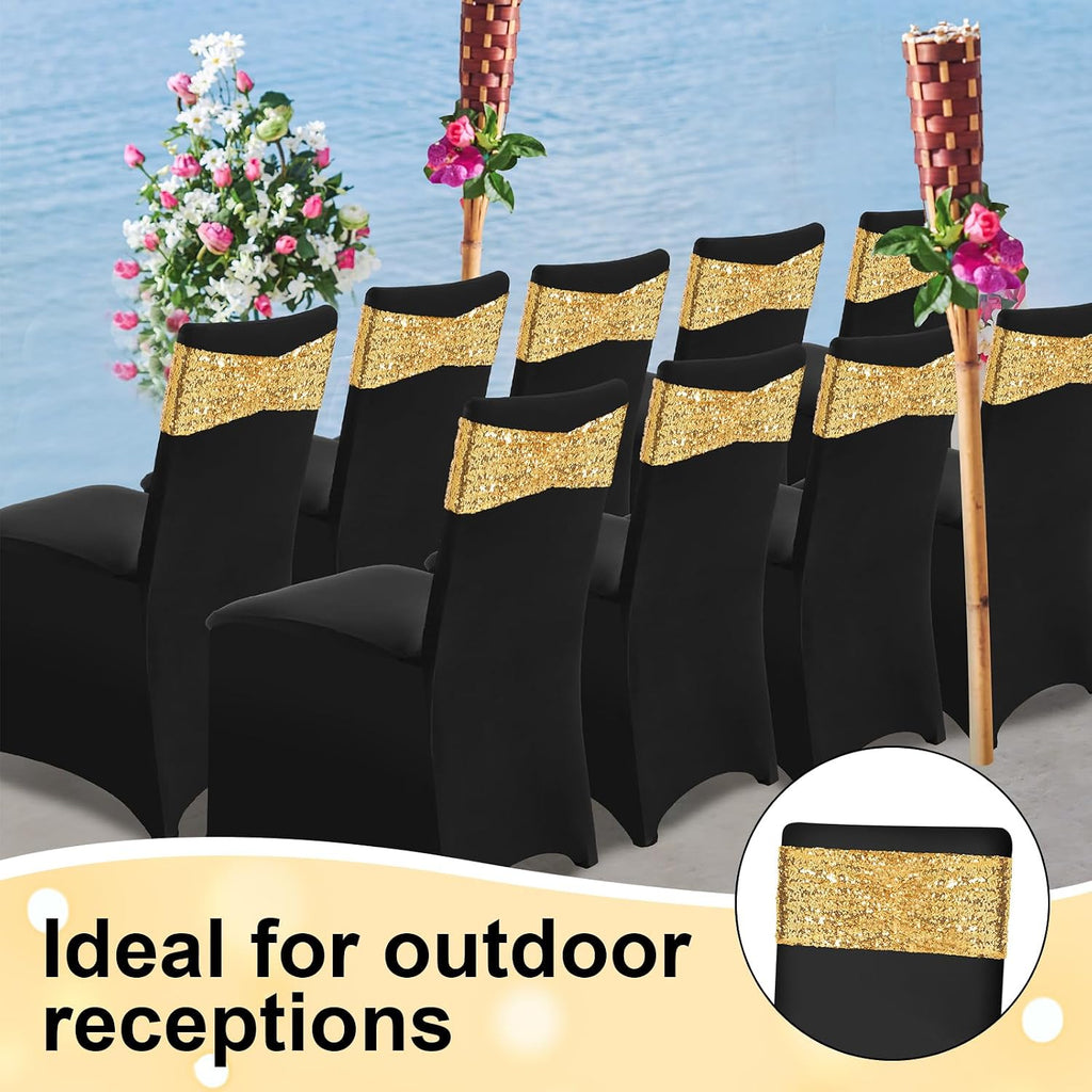 120 Pcs Chair Covers and Sashes, Stretch Spandex Chair Covers with Shiny Sashes for Wedding Party Banquet Dining