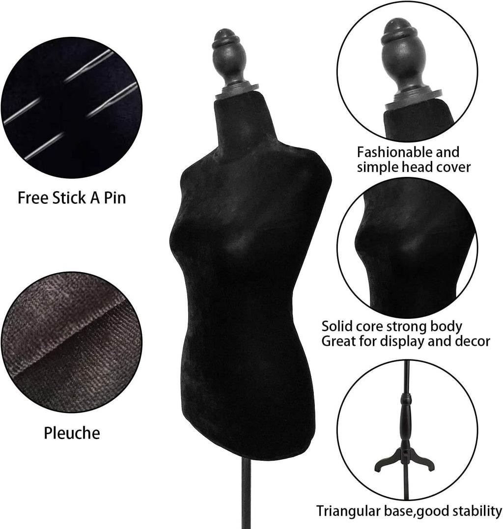 Black Female Dress Form Mannequin Torso Body with Adjustable Tripod Stand Dress Jewelry Display