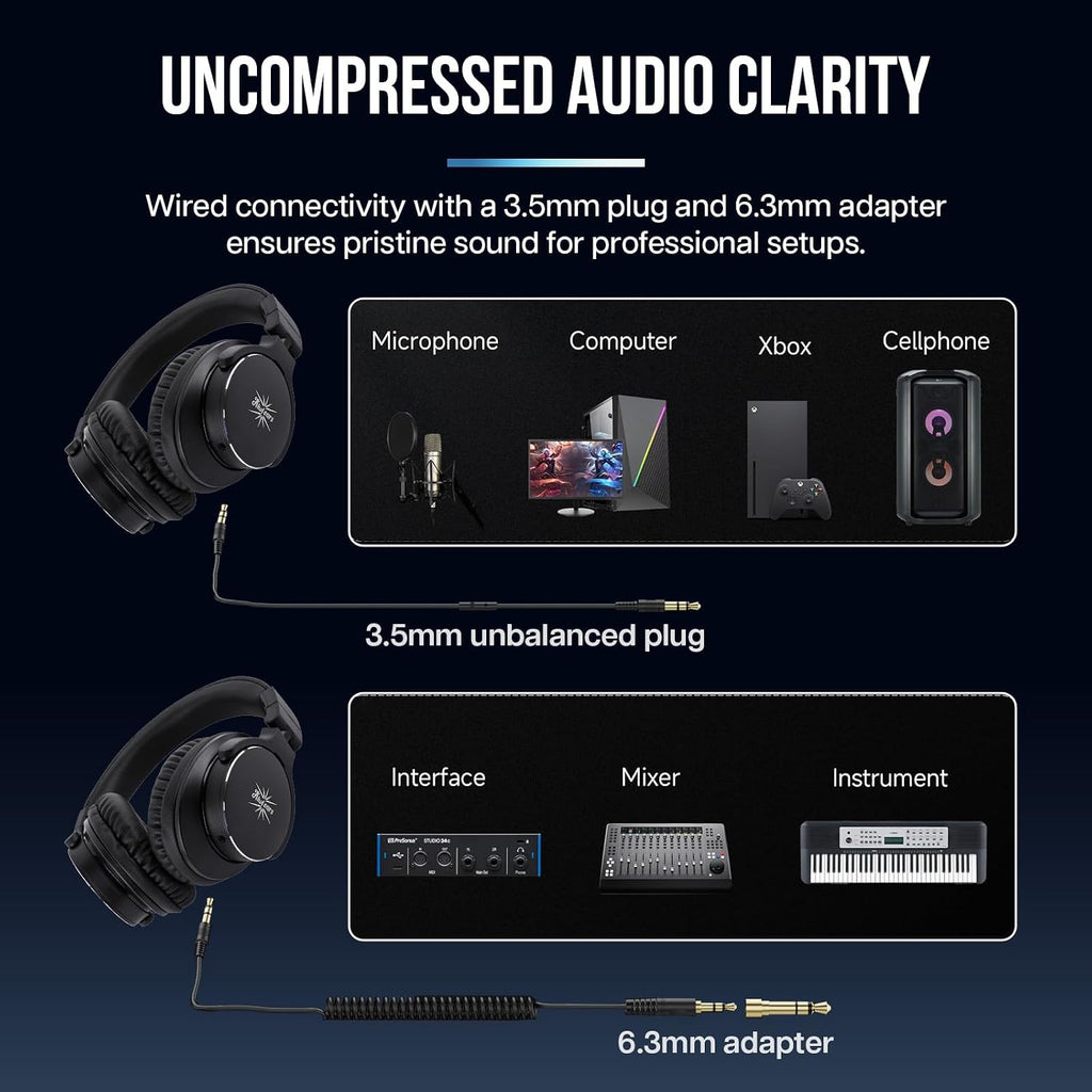 Kiwi Ears Division 40mm DD Driver DJ Studio Monitoring Headphones | Over-ear, DJ Head Phones with Dual 3.5mm to