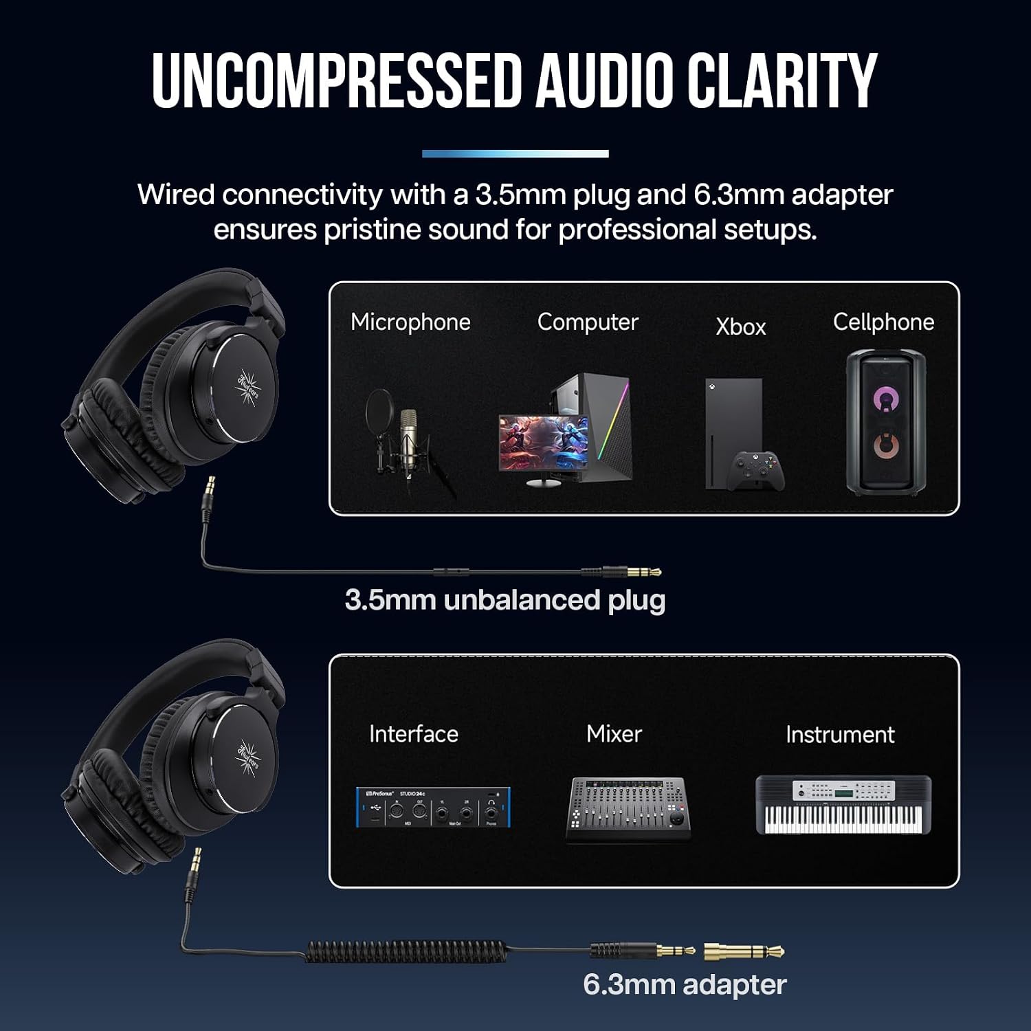 Kiwi Ears Division 40mm DD Driver DJ Studio Monitoring Headphones | Over-ear, DJ Head Phones with Dual 3.5mm to
