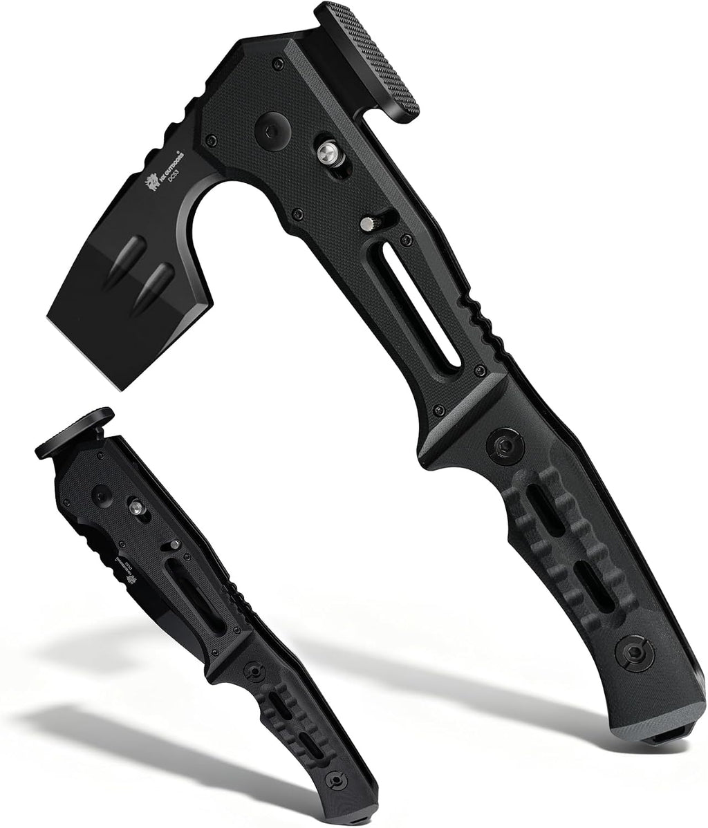 Folding Hatchet Axe with Hammer & Bottle Opener | Compact DC53 steel axe, dual lock, G10 handle, 615g - ideal for