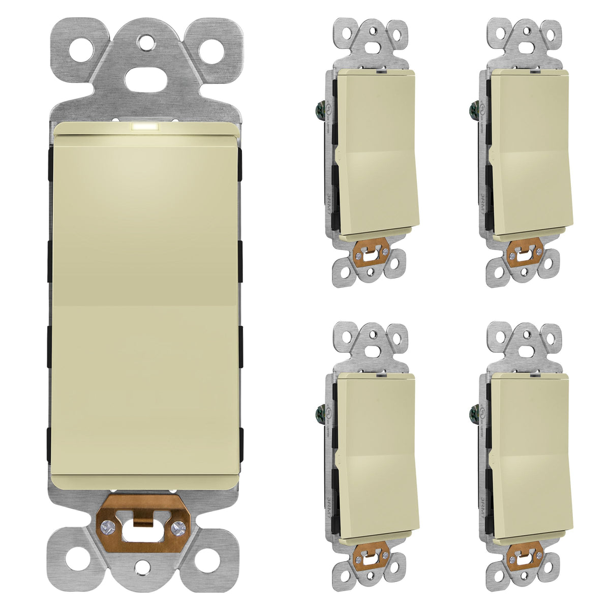 LIDER Lighted Decorator Switch, Frameless Paddle Light Switch, 15A, 5-Pack