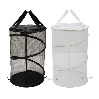 2PCS Large Collapsible Round Popup Laundry Hamper with Lid,Foldable Mesh Hamper with Reinforced Handles and Solid