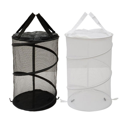 2PCS Large Collapsible Round Popup Laundry Hamper with Lid,Foldable Mesh Hamper with Reinforced Handles and Solid