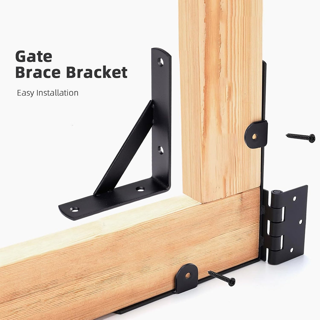 2 Sets Anti Sag Gate Kit Heavy Duty No Sag Kit Gate Corner Brace Bracket for Wooden Fence Gate with Self-Locking Gate
