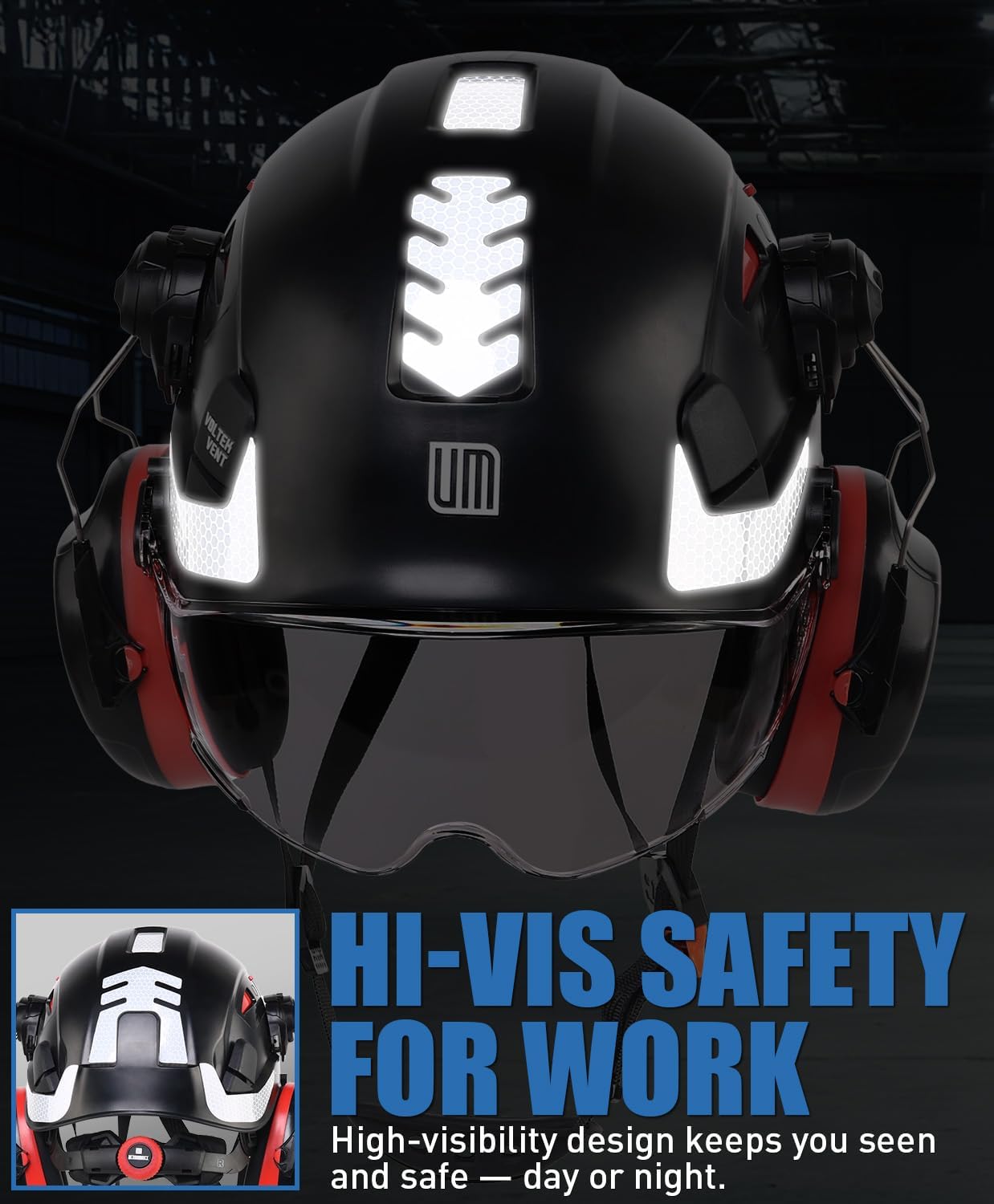 Safety Helmet Hard Hat and Ear Protection, ANSI Z89.1 Approved Lightweight Vented Work Helmet Kits, 6-Point
