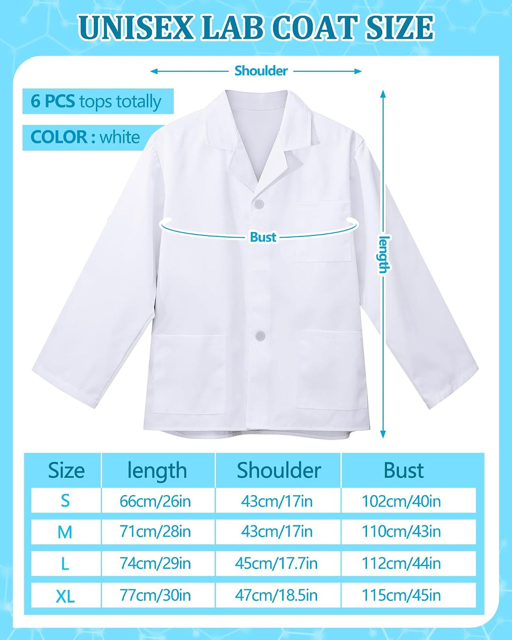 6 Pcs Short Lab Coat Bulk for Women Men with 3 Pockets Unisex White Consultation Professional Coat for Nurse Doctor