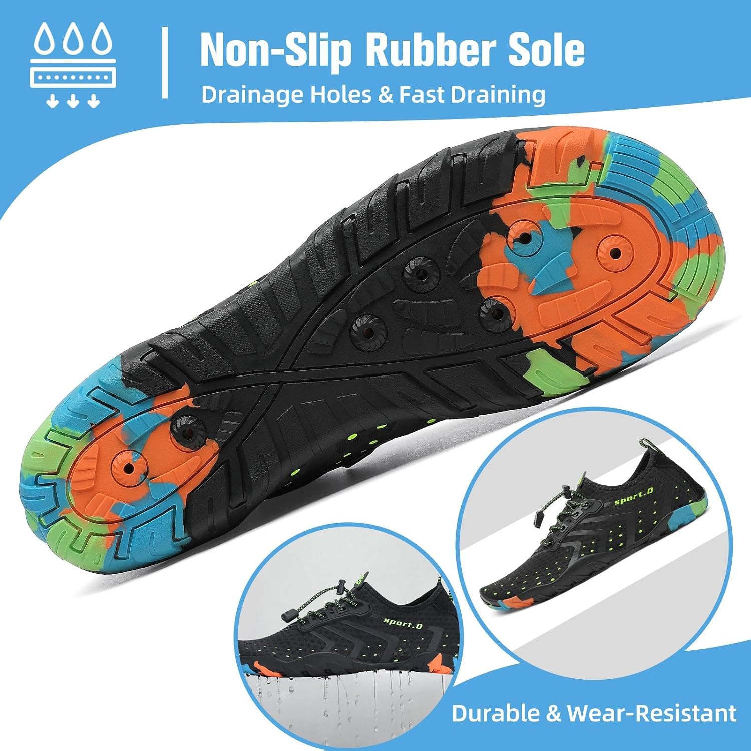 Water Shoes for Women Men, Quick-Dry Barefoot Swim Shoes | Non-Slip Aqua Shoes with Drainage Holes, Breathable