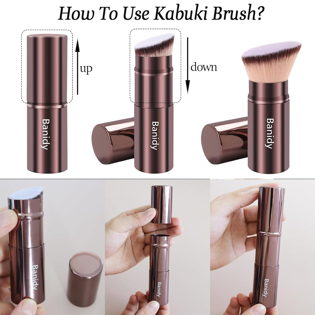 Makeup Brush Retractable Kabuki Face Brushes Portable Travel Blush Brush | Flawless for Foundation, Powder Blush
