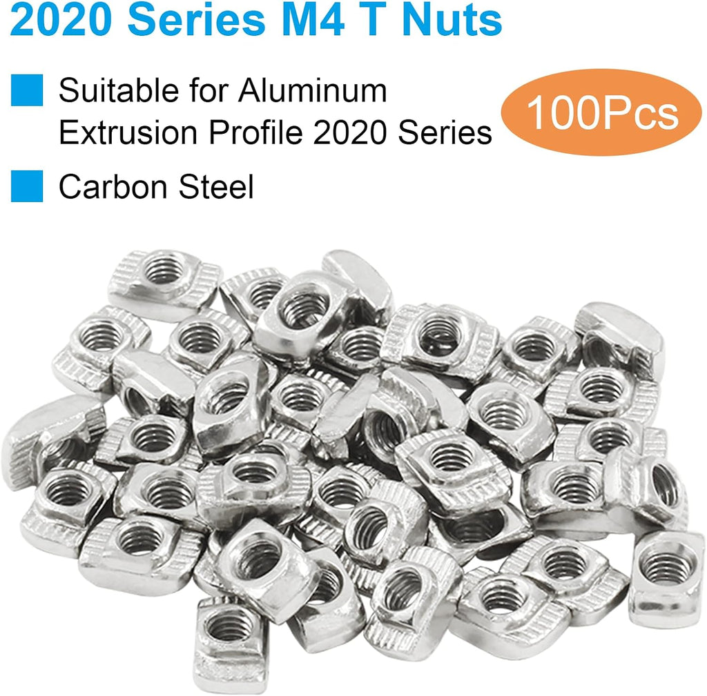 100Pcs M4 2020 Series T Nuts Carbon Steel