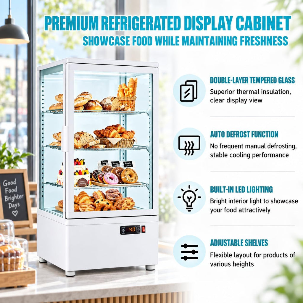 2.0 Cu.Ft. Countertop Bakery Display Refrigerator with LED Lighting, Rear Sliding Door, Air-Cooling, and Automatic