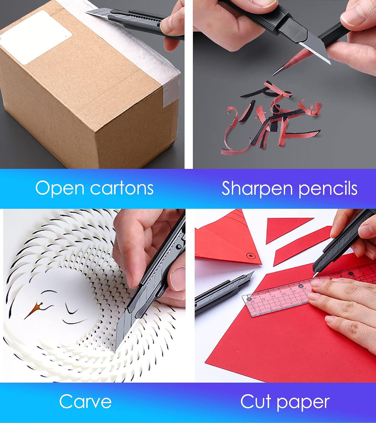 6 Pack Utility knife Retractable with 30 Degree Snap Off Blade Lockable Cardsharp Box Cutter Knife with Extra 20