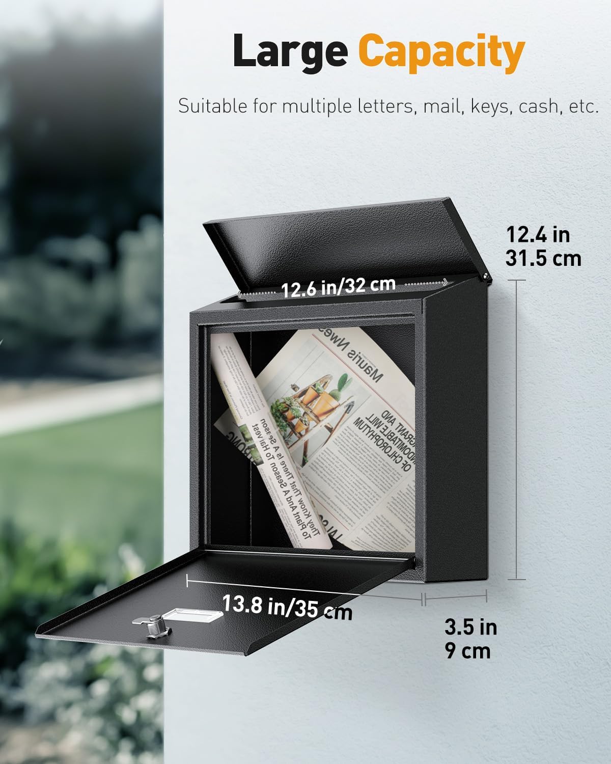 Wall Mount Mailbox for Outside, Large Mailbox with Key Lock | Security Mail Box, Postbox for House, Safe Key Drop