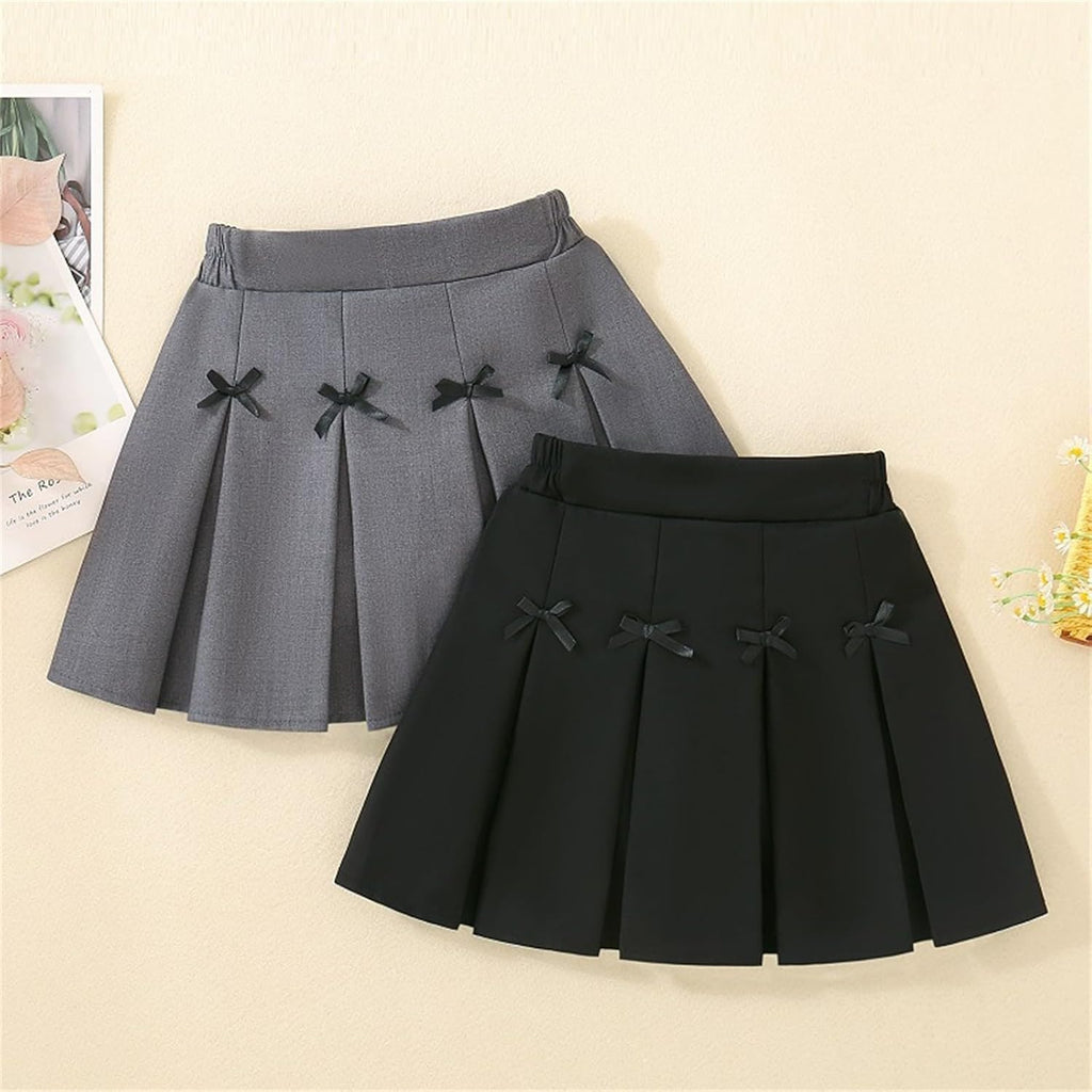 Uniform Skirts for Girls Cute Kids Bow Pleated Skirt Elastic High Waist A-Line Tennis Goft Skort Tween Clothes 3-14Y