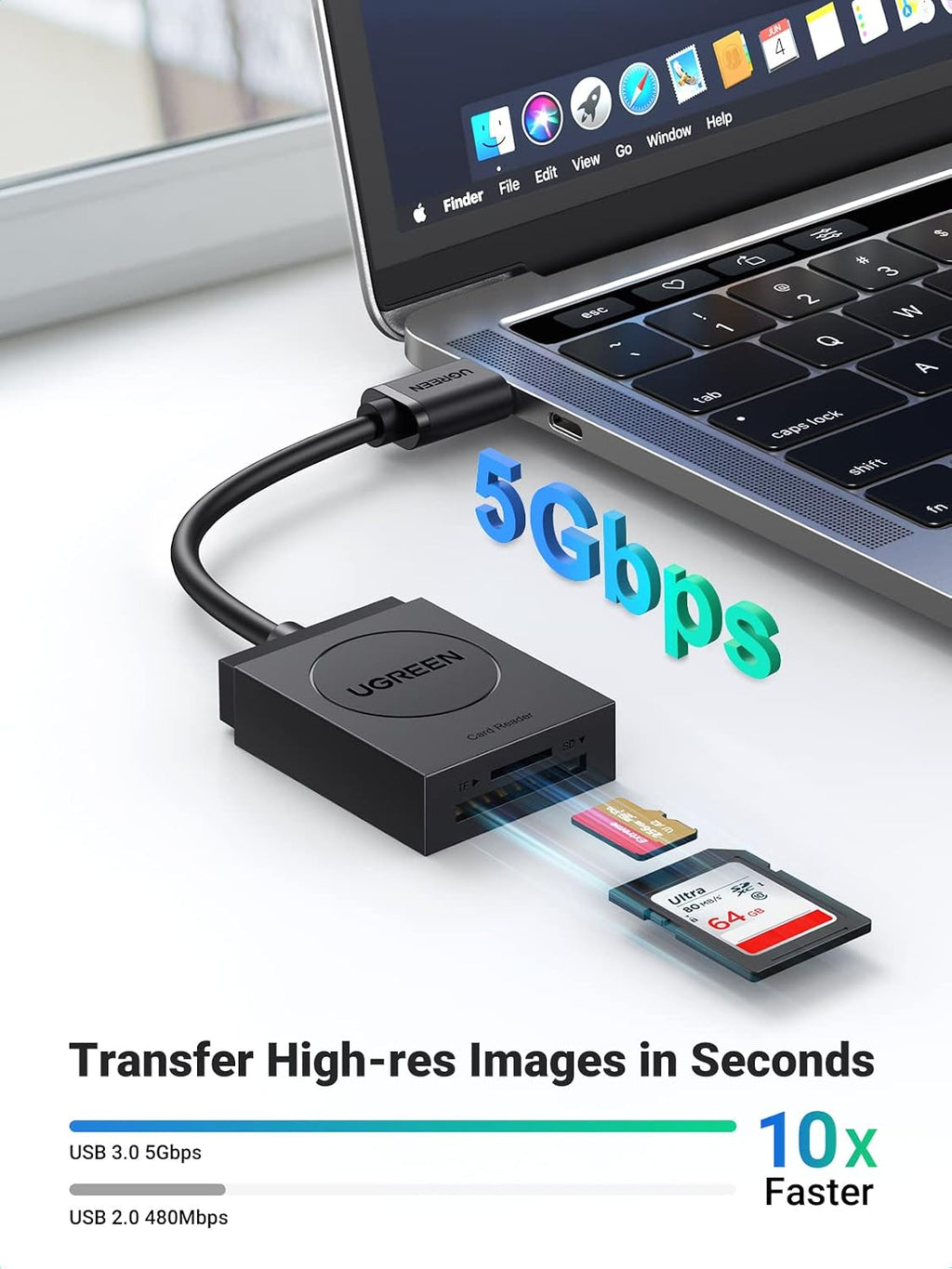 SD Card Reader USB 3.0 | Dual Slot Flash Memory Card Reader TF SD Micro SD for Mac Windows Linux Chrome Read 2 Cards