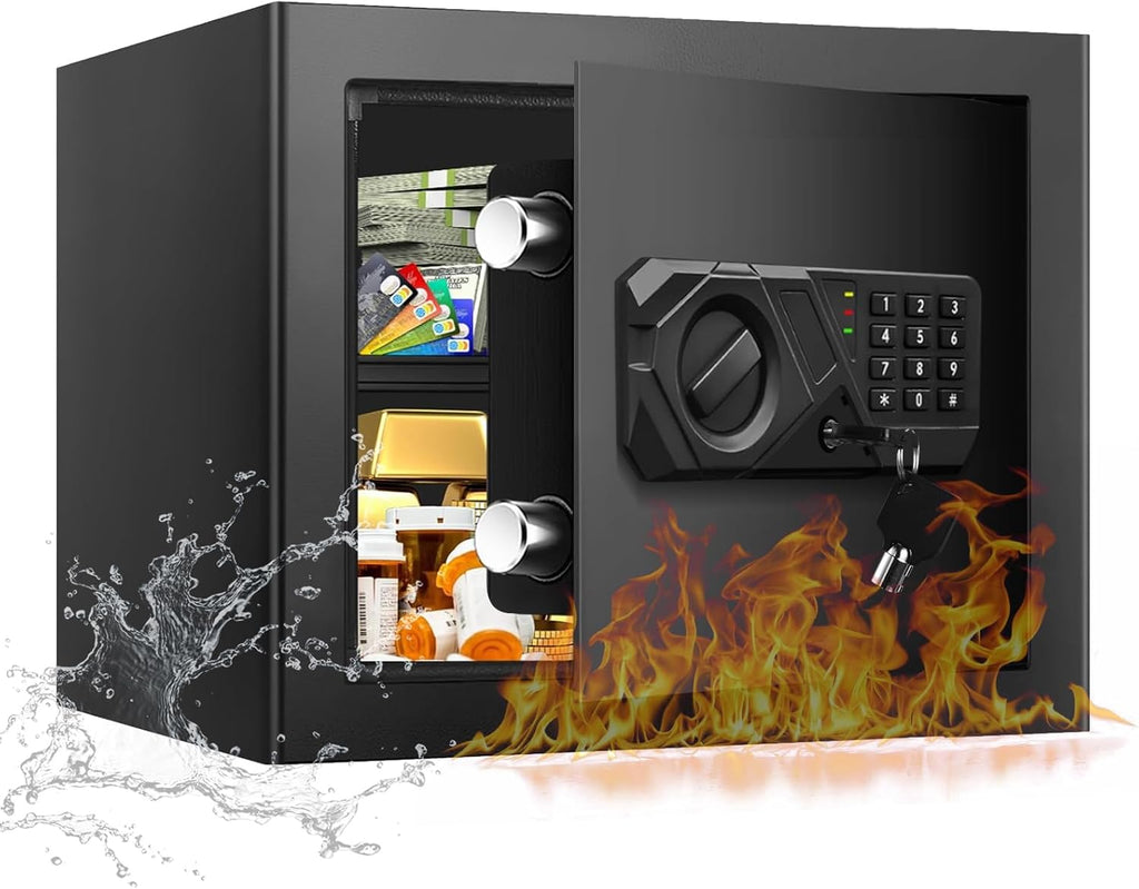 1.2 Cub Small Fireproof Safes for Home, Digital Home Safe Fireproof Waterproof with Programmable Keypad, Spare Keys