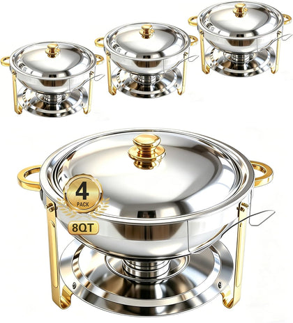 8QT Chafing Dishes for Buffet 4 Pack, Ultra-Large Capacity Warming Trays for Large Gatherings, 8QT Food Warmers for