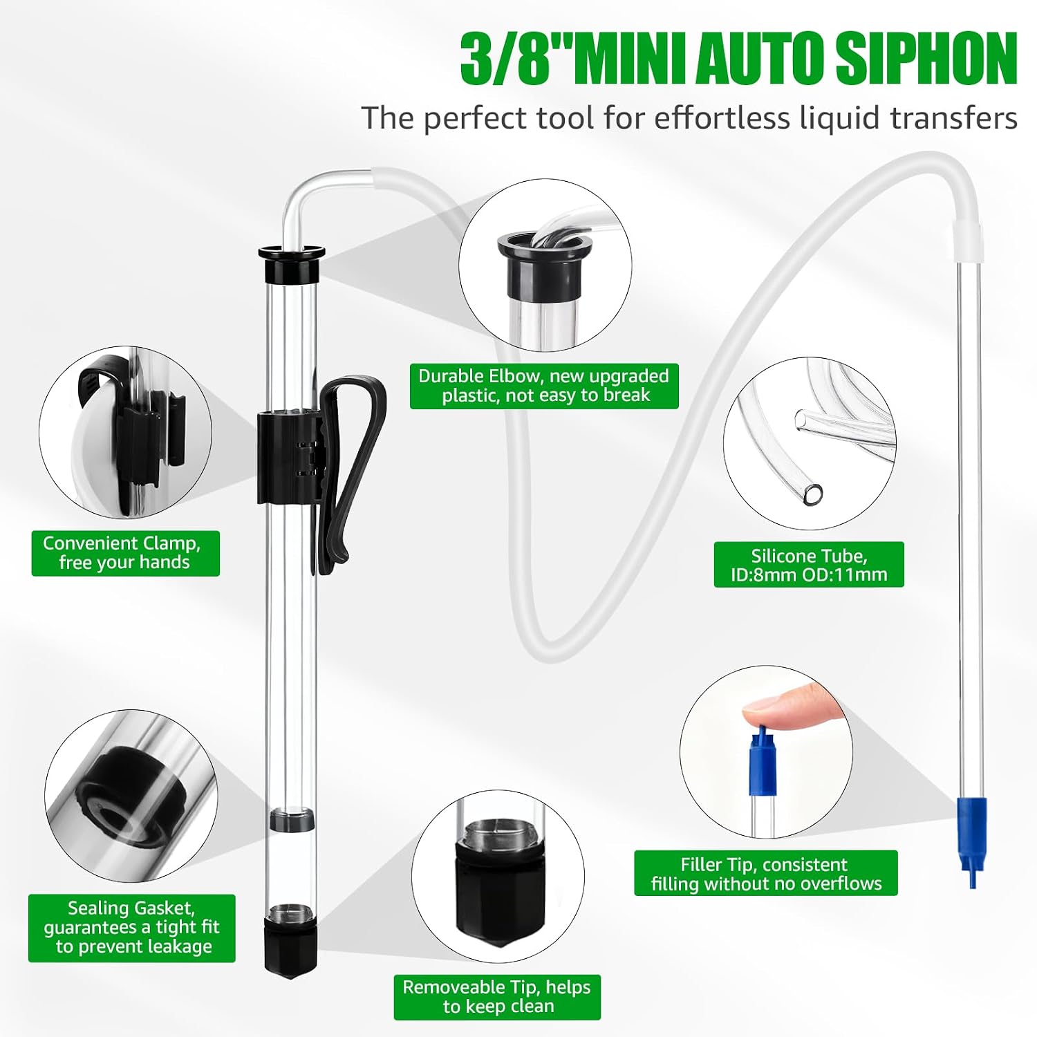 14” Auto Siphon with 12.9” Bottle Wand & 5.5FT Food-Grade Silicone, Beer Wine Siphon Racking Cane fit Liquid
