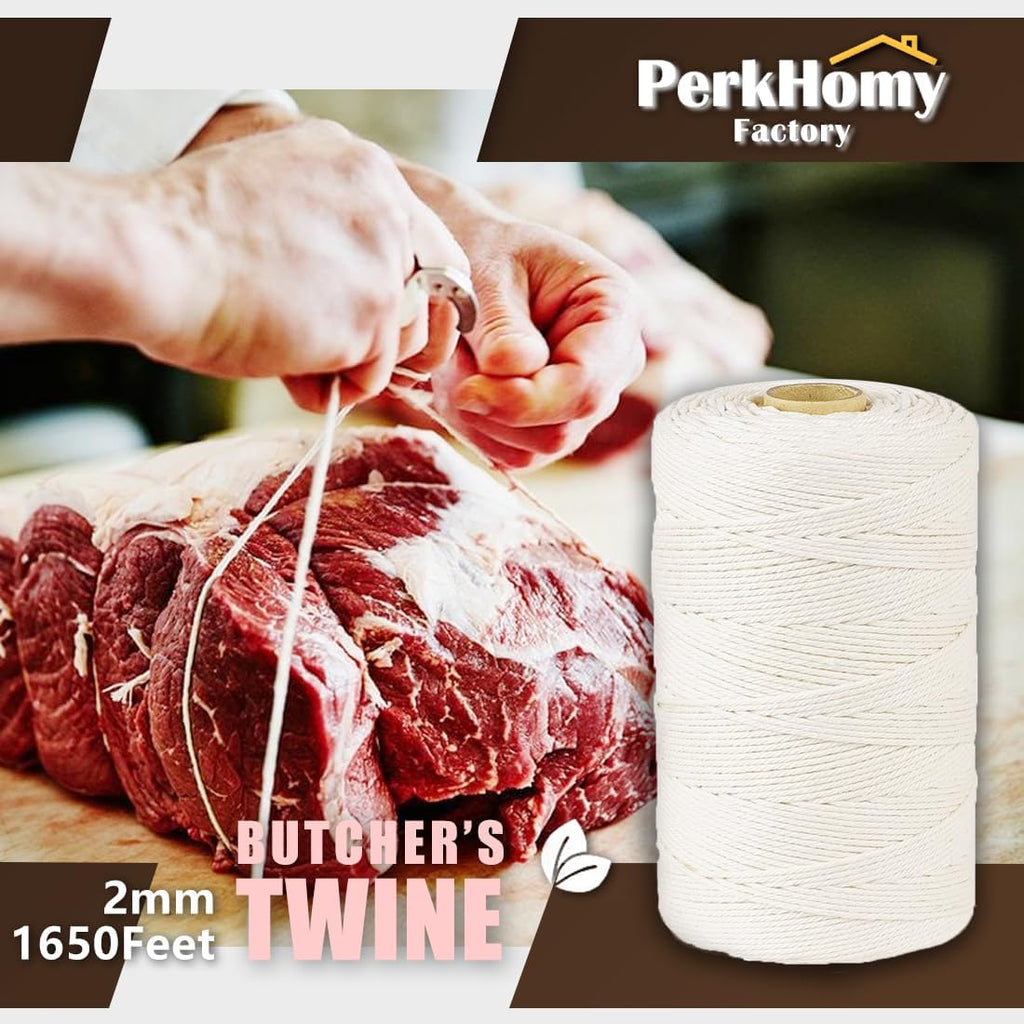 1,650 Feet 2mm Cotton Butcher Twine String Soft Food Safe for Cooking Craft Baker Kitchen Meat Turkey Sausage