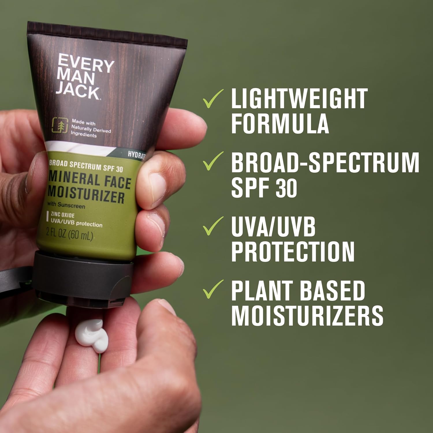 Men's Face Lotion SPF 30 Mineral Sunscreen, Unscented, (2pk) | UVA/UVB Protection, Naturally Derived Zinc Oxide