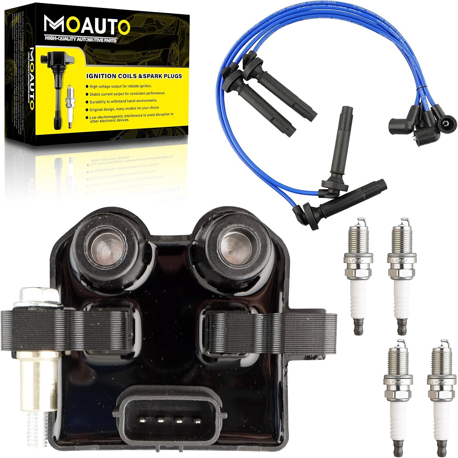 Set of 1 Ignition Coils Pack UF566 22433-AA500 & 4 PCS Iridium Spark Plugs with Wire Set Compatible with Subaru